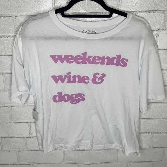 NWT Weekends, Wine & Dogs Cropped Tee Shirt - Picture 2 of 9